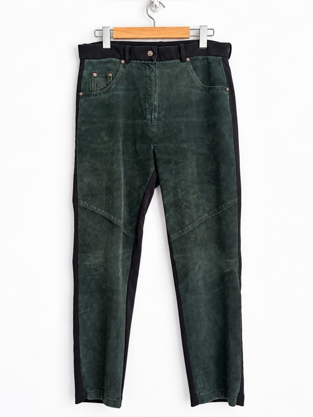 Vintage 1990s Black Suede Leather Ponte Panel Tapered Pants M